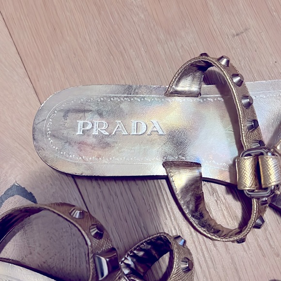 Prada gold with silver stud sandals. With ankle strap. - Picture 3 of 3